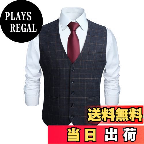 【送料無料】[HISDERN] スーツ ベスト メンズ チェック柄 ネイビー 5ボダン 3ポケット スリム Vネック 尾錠付き ビジネス 結婚式 ジレベスト フィット サイズS