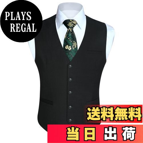 【送料無料】[HISDERN] スーツ ベスト メンズ チェック柄 ブラック 5ボダン 3ポケット スリム Vネック 尾錠付き ビジネス 結婚式 ジレベスト フィット サイズL