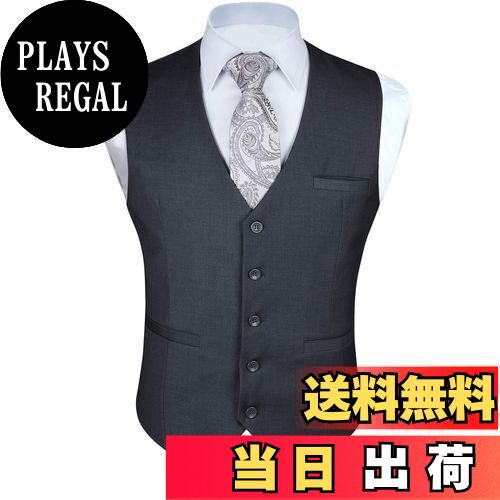 【送料無料】[HISDERN] スーツベスト ジレ メンズ Vネック ポケット付き 尾錠付き 光沢 スリム フィット フォーマル 紳士 礼服 結婚式チョッキ ビジネス (グレー/XS)