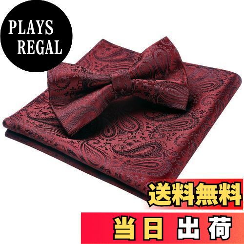 [HISDERN] 蝶ネクタイ 結婚式 赤 ワンタッチ 蝶ネクタイ チーフ セット ペイズリー柄 フォーマル ビジネス用 ブランド 礼服用 慶事用 プレゼント…