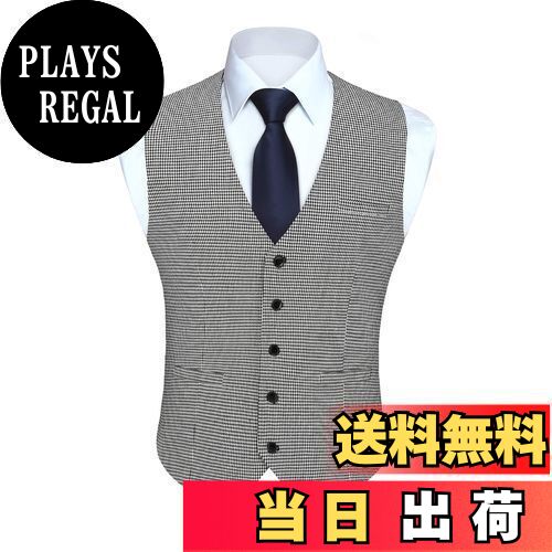 [Enlision] スーツベスト メンズ 黒 チェック柄 結婚式ベスト おしゃれ フォーマル カジュアル ビジネス 紳士 礼服 Vネック 5ボタン 2ポケット 千鳥格 おおきいサイズ