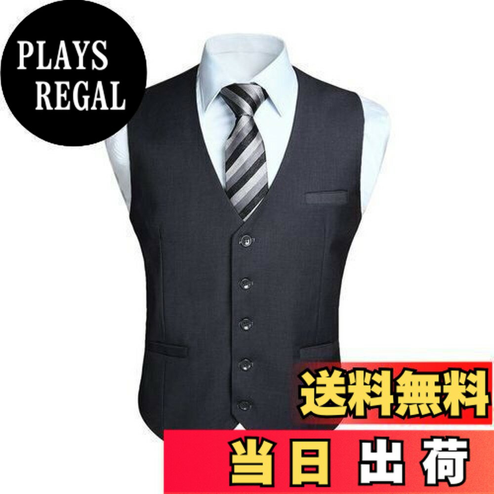 【送料無料】[Enlision] ベスト メンズ グレー スーツ ベスト 結婚式 フォーマル 5ボダン 2ポケット スリム Vネック 尾錠付き ビジネス チョッキ 紳士