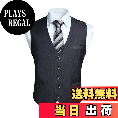 [Enlision] ベスト メンズ グレー スーツ ベスト 結婚式 フォーマル 5ボダン 2ポケット スリム Vネック 尾錠付き ビジネス チョッキ 紳士