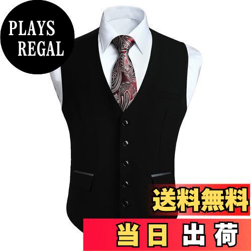 [Enlision] 黒 スーツ ベスト メンズ ビジネス ジレベスト 結婚式 Vネック 2ポケット 尾錠 カジュアル 紳士 礼服 おおきいサイズ L