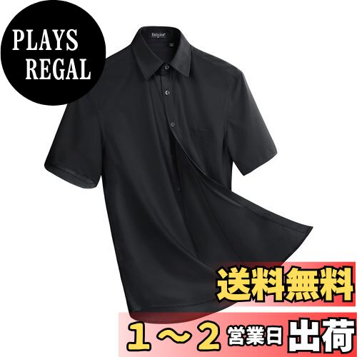 [Enlision]黒 ワイシャツ メンズ 半袖 yシャツノーアイロン 形状記憶 ストレッチ ビジネス フォーマル 冠婚葬祭 シャツ ブラック 学生 制服 S 首回り 37cm