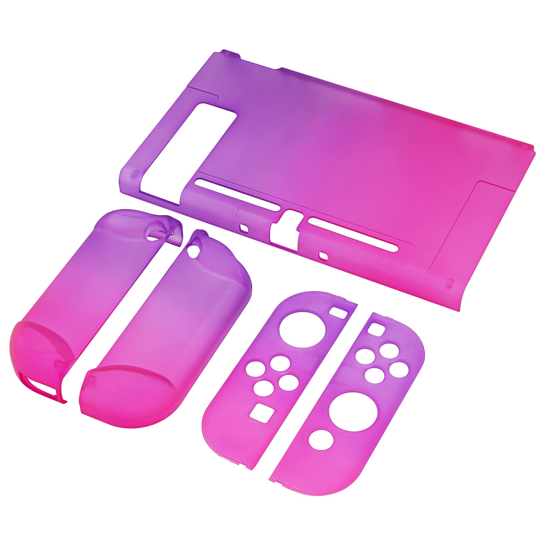 eXtremeRate PlayVital Switchコンソールに対応用バックカバー、NS Joyconハンドヘルドコントローラー分離可能プロテクターハードシェル、Switch用にカスタマイズされたドッキングできる保護ケース【グラデーションフクシアローズ】