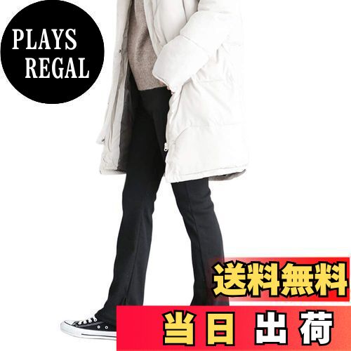 【送料無料】[AILITI] あったか リブパンツ ロングパンツ 裏起毛 レディース リブ サイドスリット ボトムス フレアパンツ 冬用 (ブラック, スリットあり)