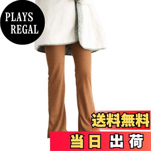 [AILITI] あったか リブパンツ ロングパンツ 裏起毛 レディース リブ サイドスリット ボトムス フレアパンツ 冬用 (キャメル, スリットなし)