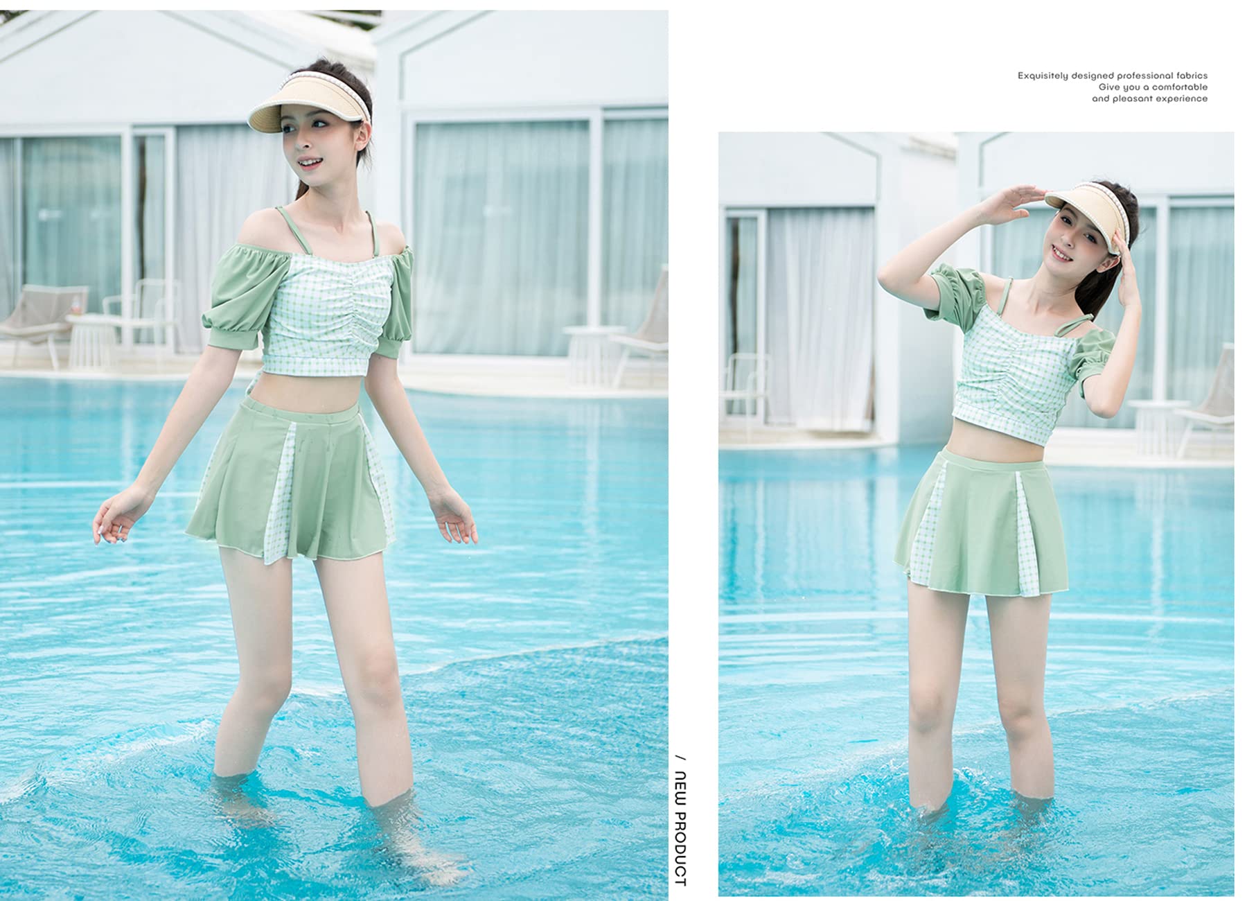 【送料無料】[AILITI] キッズ 水着 女の子 セパレート 2点セット トップス スカート付きショートパンツ バックリボン ガールズ 子供用水着 速乾 (160, グリーン) 2