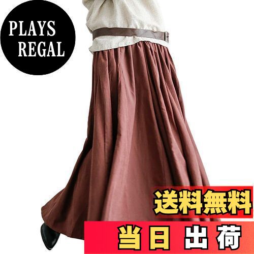 【送料無料】[AILITI] ロングスカート レディース マキシ丈 フレアスカート プリーツスカート ボリューム ウエストゴム ボトムス Aライン 体型カバー 可愛い (ワインレッド, L)