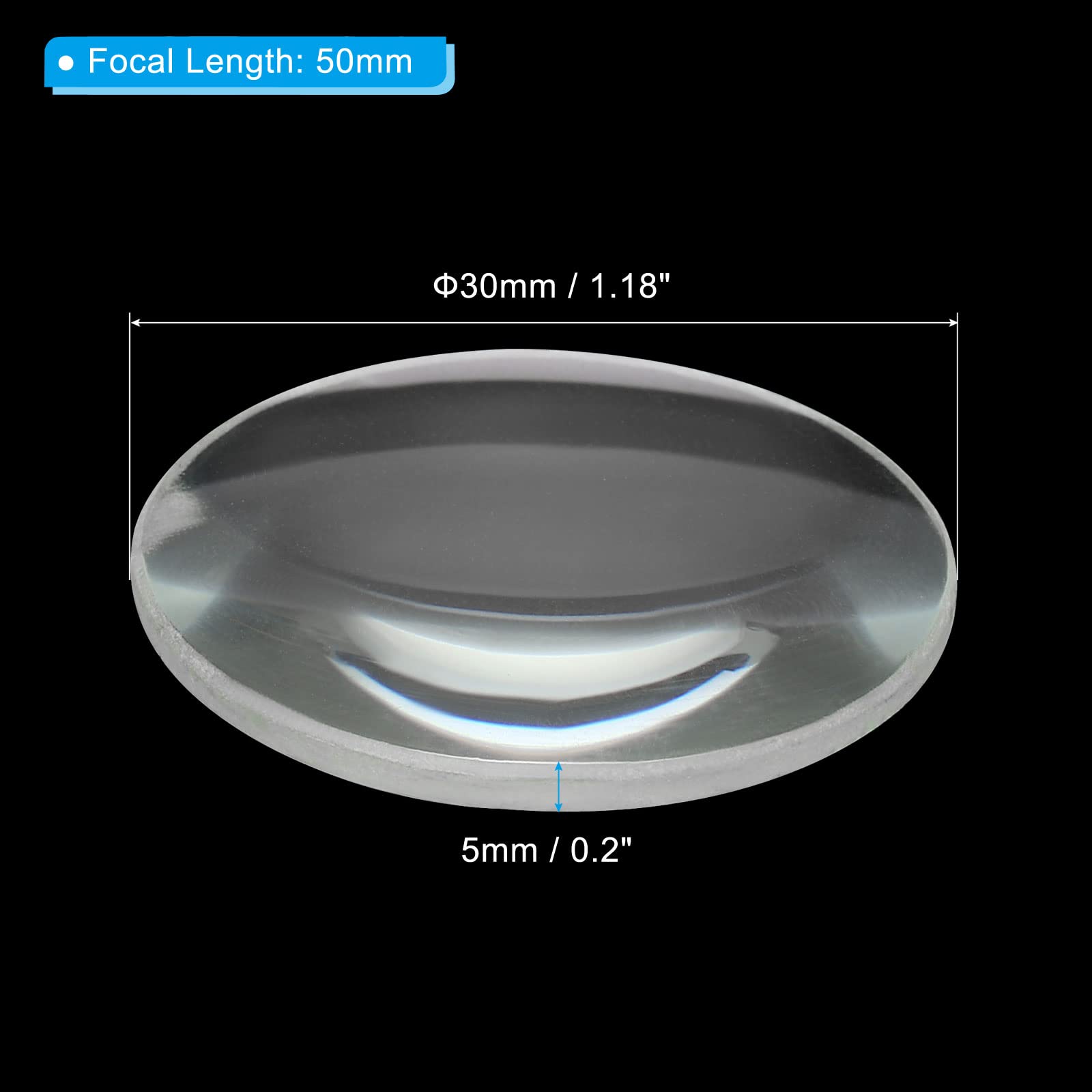 【送料無料】PATIKIL 50 mm焦点距離 両凸レンズ 2個 直径30 mm 高さ5 mm ガラス光学研磨 ラウンドエッジレンズ 物理実験用 クリア