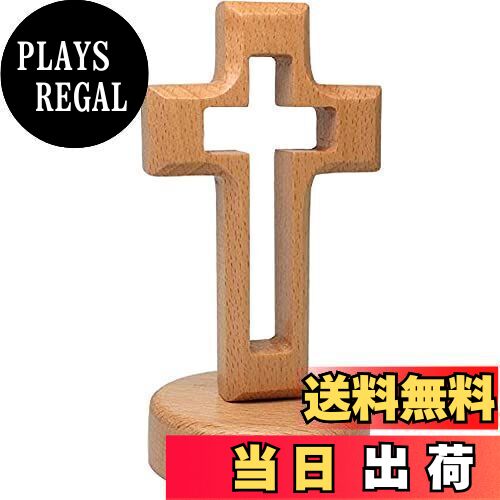 【送料無料】HIGHAWK十字架 木製 イエス・キリスト クロス キリスト教 礼拝 スタンドタイプ インテリア 小物 装飾 卓上型 置物 礼拝堂 オブジェ 12cmH（丸い台座）
