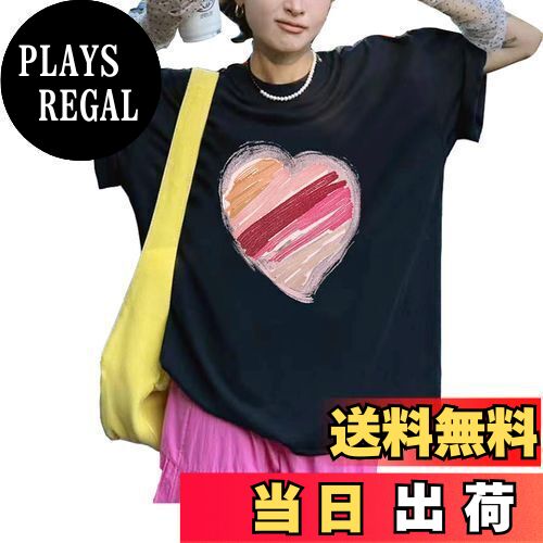 [SIPERLARI] Tシャツ レディース 半袖 綿100% 7.5オンス クルーネック トップス 体型カバー 桜 パターン 刺繍 オーバーサイズ シルエット 大きいサイズ 着痩せ 夏 (F, ブラックB)