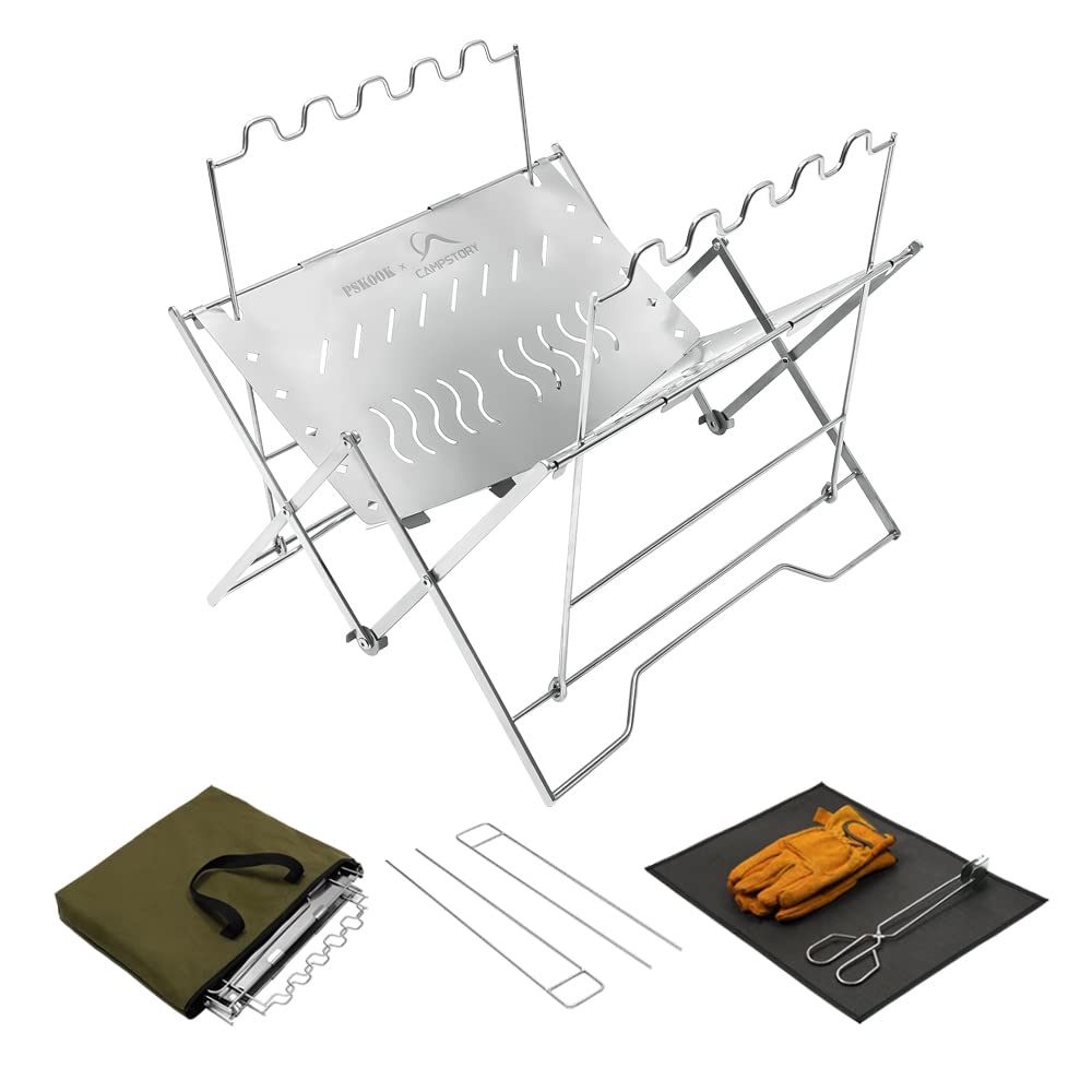 【送料無料】PSKOOK 焚き火台 ソロライトグリル 折りたたみ 軽量 コンパクト ステンレス製 収納バッグ付き 1台多役 XX200