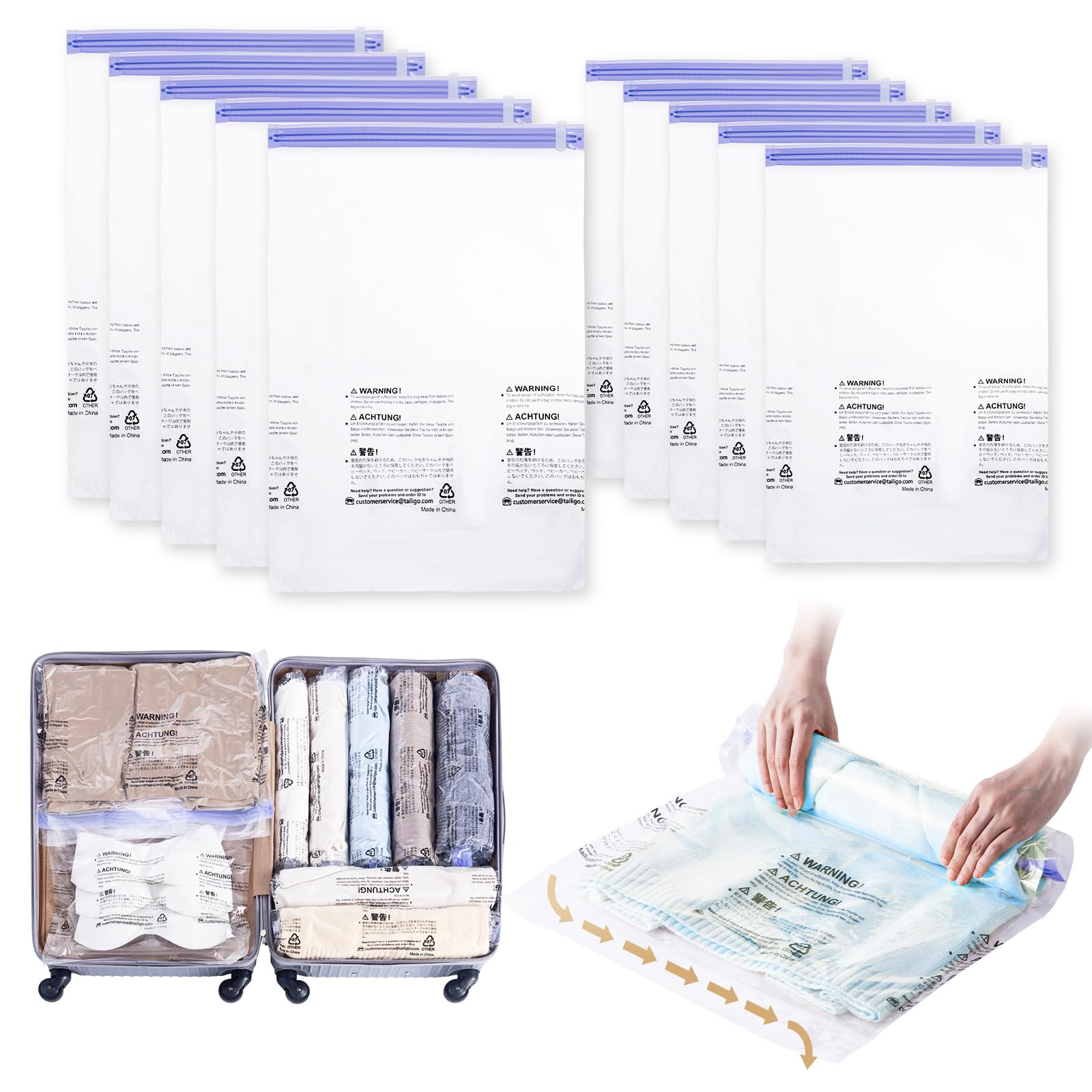 【送料無料】TAILI 圧縮袋 衣類圧縮袋 収納袋 便利グッズ 真空 手巻き ポンプ不要 衣替え 衣類 洋服 小..