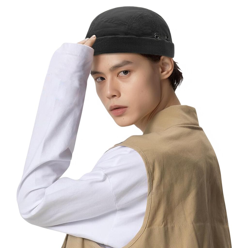 【送料無料】[Croogo] メンズ 夏 帽子 つばなし 小顔効果 吸汗速乾 撥水 サイクルキャップ 無地 通気性 帽子 個性 ファション(G-DBH01-ブラック)