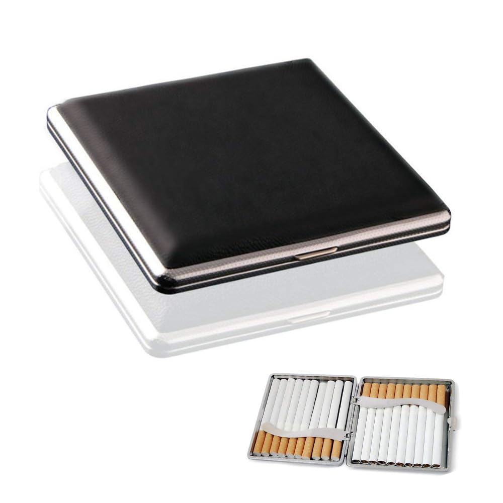 【送料無料】MINBOOT タバコケース 革 20本収納 シガレットケース たばこケース 開閉式 男女兼用 おしゃれ かっこいい ブラック