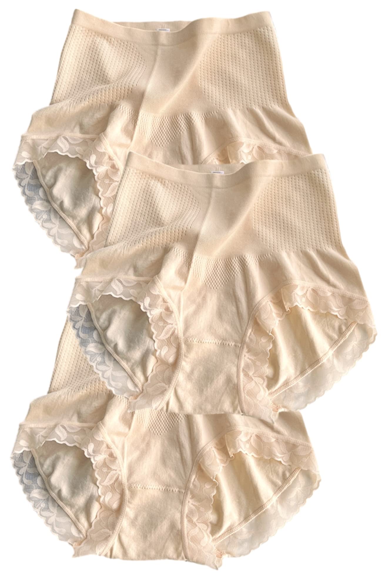 【送料無料】[Aquamie] ハイウエスト ショーツ 響きにくい 深ばき 鼠径部 しめつけない 伸縮性 お腹 すっぽり 深め 綿 女性 レディース 3枚 セット (ベージュ 3枚組)