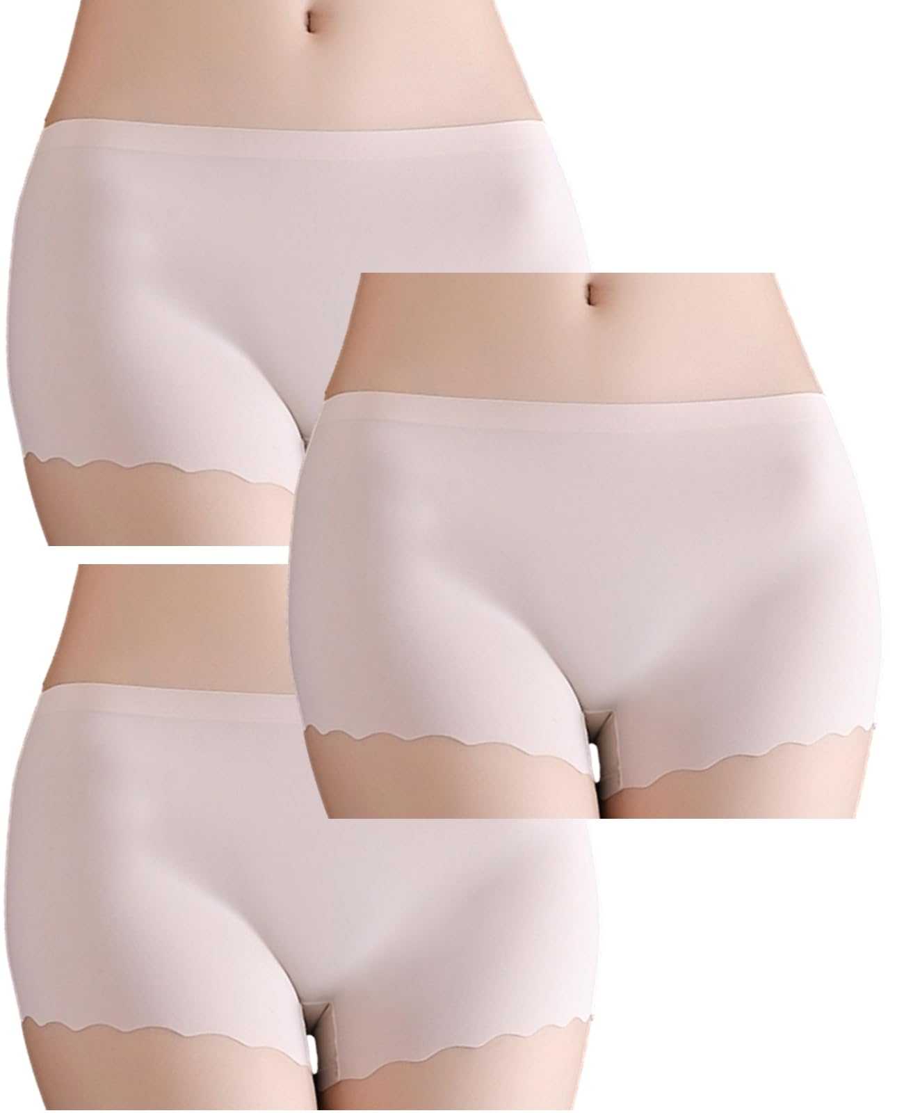 商品情報商品の説明説明 [快適さとスタイルを追求した究極のボーイズレングスショーツ] ・アイスシルク素材を使用、肌と一体化したような快適な着用感のレディースボクサーショーツ。 ・3枚セットでお届けしますので、毎日繰り返し着用したい方や旅行の際にも便利です。 ・縫い目の凹凸を最小に抑えたシームレス仕様でフィット感抜群。 ・薄手の素材で、一部丈の裾はお洒落な波型カット。衣服の下でも下着のラインが響かないのが嬉しいポイント。 ・デリケートなクロッチ部分は綿素材を採用、清潔で快適に着用いた明けます。 ・お肌にショーツの跡が残りにくいので快適です。 ・ボーイレッグ、締め付けない、食い込みが気になりにくいショーツですので、スポーツ、ヨガなどアクティブなシーンでもお使い頂けます。 [商品の詳細] ・セット内容：ローウエストボックスショーツ3枚組(同カラー、同サイズのショーツ) ・カラーバリエーション：ブラック(黒)、ホワイト(白)、ベージュ、グレー(灰色) ・サイズ展開(レディースサイズ)：Mサイズ、Lサイズ、XLサイズ/※海外サイズのため小さめの仕様です。購入の際はふだんのワンサイズ上をお求め下さい。主な仕様 快適な履き心地：アイスシルク素材と伸縮性、ストレッチ性ある浅履き、一部丈のヒップハンガーショーツの3枚組。肌に優しくなじむ着用感で、一日中快適にお過ごしいただけます。浅ばきのボーイレングスショーツ。さらりとしたやわらかい生地で、肌にショーツの跡が残りにくく、お洒落なシルエットです。ボトムスに下着のラインが響かない：シームレスなデザインとボクサーショーツの一分丈が、衣服の下でも下着の跡が出にくいので、下着のラインが透けるのが気になるボトムスを着用する際にも重宝します。スポーツやアクティブな日常に最適：しめつけない設計で動きやすさを実現し、スポーツやアクティブなライフスタイルにも適しています。3枚セットでのお届け(同色、同カラーのショーツ)。お洗濯でローテーションしながら毎日ご着用頂けます。旅行のお供にもgood。洗濯タグがないので、肌に当たる部分のタグを取り除く手間が省けます。クロッチ部分には綿素材を使用しており、清潔さを保ちながら快適な使用感を提供します。※小さめの仕様です。購入の際はワンサイズ上をお求め下さい。