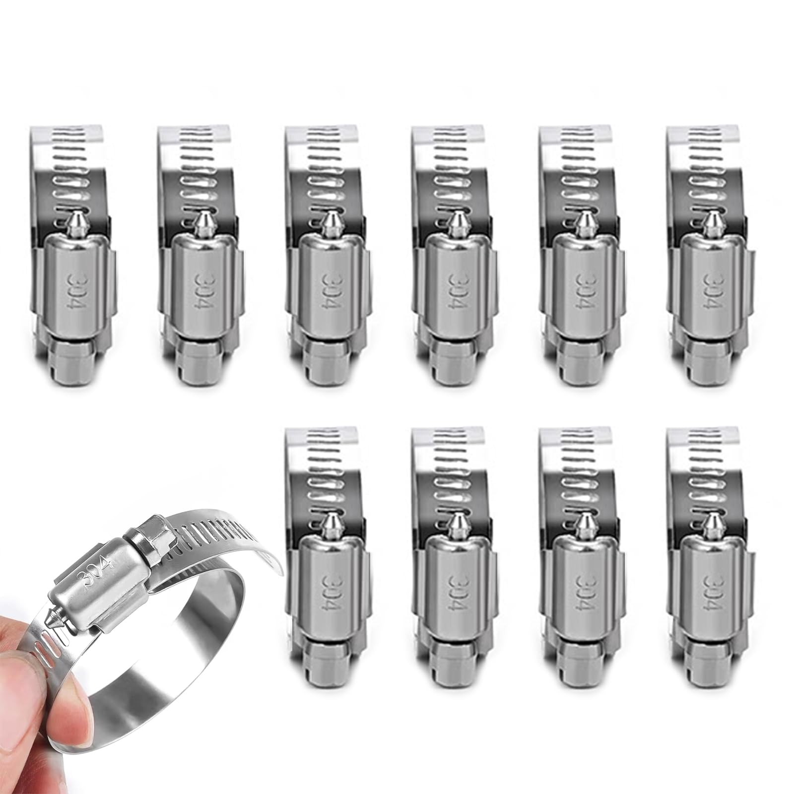 【送料無料】Joebo ホースバンド 10個入り ホースクランプ 304ステンレス製 内径 6-12mm/10-16mm/13-19/14mm-27mm/16-25mm/18-32mm/19-29mm 調整可能 強力固定 (16mm-25mm) [並行輸入品]