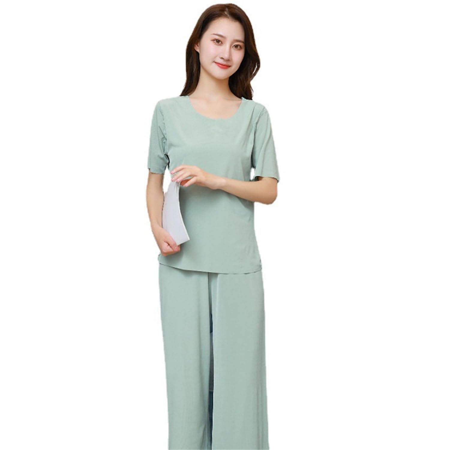 【送料無料】[harukita] パジャマ レディース ルームウェア 上下セット 夏 凉爽な半袖パジャマ 肌に優しい 吸汗速乾 ロングパンツ ゆったり 可愛い カジュアル 楽ちん 薄手 無地 セット