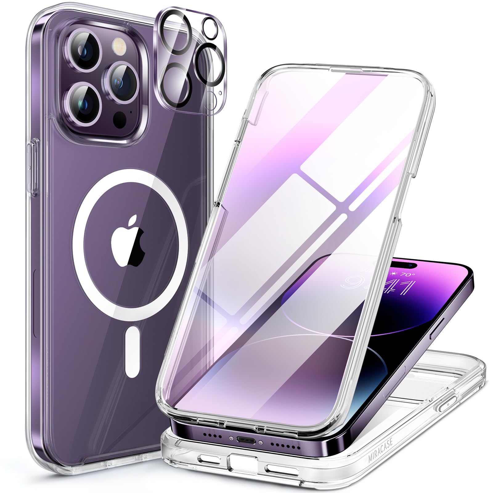 【送料無料】【MagSafe対応】Miracase iPhone14pro用ケース スマホケース iphone14プロ 用 カバー 全身バンパー保護ケース 9H 強化ガラス 6.1インチ フルカバー 360°保護 ワイヤレス充電対応 マグセーフ対応 クリア