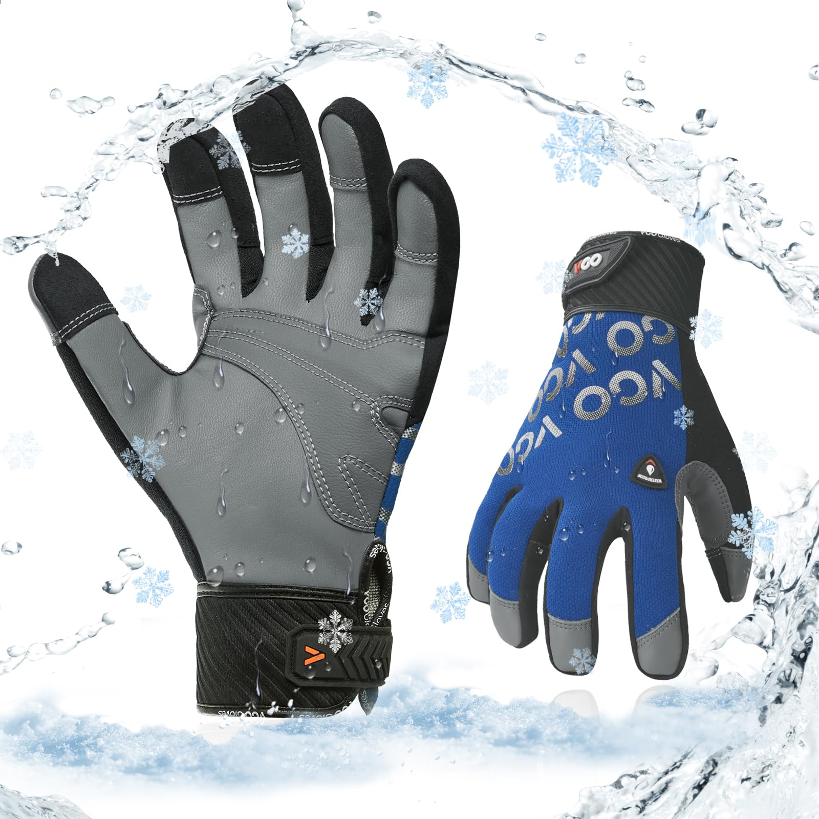 【送料無料】[Vgo...] 防水防寒手袋 -20度or -20度に 作業用革手袋 羊革 3D立体 羊革 柔軟 耐摩耗 Light Duty メカニックグローブGA9604FLWP (M, ブルー)