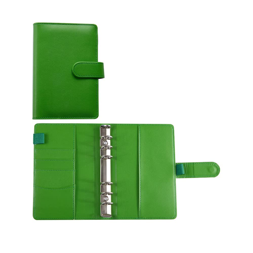 【送料無料】Costowns A6予算バインダー ジッパー封筒付 6穴 予算バインダーポケット12個付き ペンホルダー付き 5枚カード収納可 PUレザー予算管理用 現金用マネーオーガナイザー お金管理 手帳 家計管理 書類 札入れ 伝票 名刺 メモ紙入れ 10色選択 ct-68 (グリー)