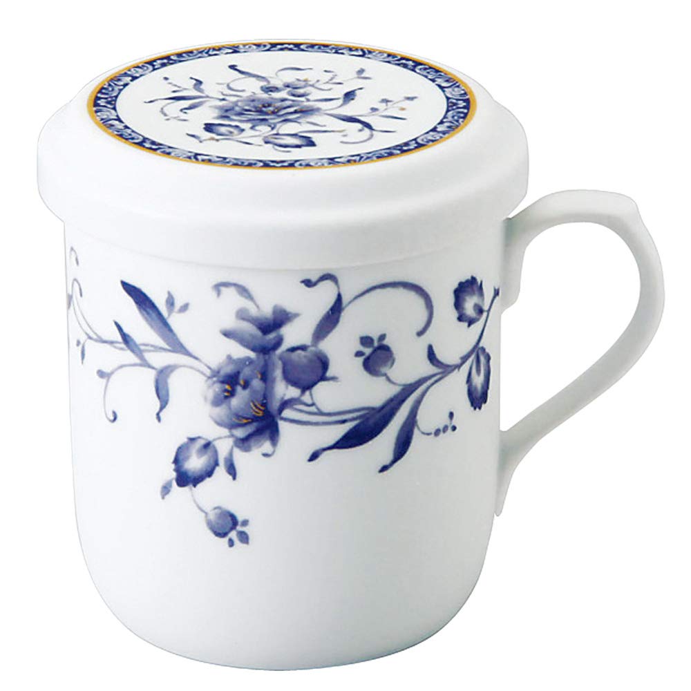 【送料無料】NARUMI(ナルミ) フタ付 マグカップ ペレーネブルー 290cc ブルー 花柄 かわいい おしゃれ 茶こし付 蓋付きマグカップ 結婚祝い 母の日 プレゼント 電子レンジ温め対応 日本製 ギフトボックス付き 40721-32930