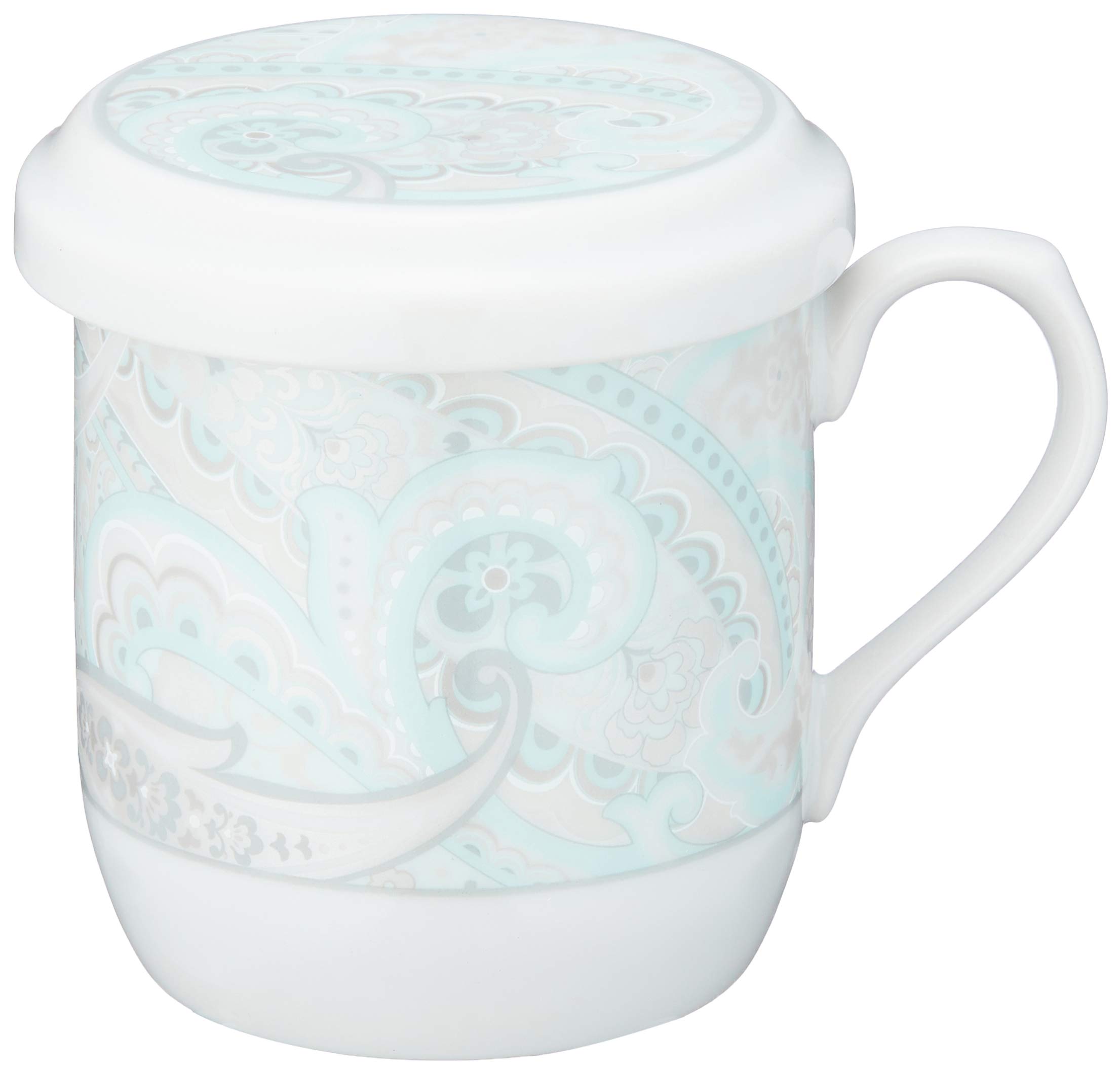 【送料無料】NARUMI(ナルミ) フタ付 マグカップ ペイズリーシルバー 290cc ペイズリー柄 かわいい おしゃれ 茶こし付き 蓋付きマグカップ 母の日 プレゼント 電子レンジ温め対応 日本製 ギフトボックス付き 41529-32930