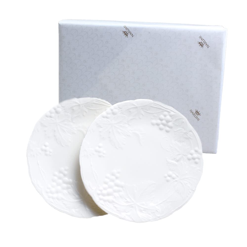 【送料無料】NARUMI(ナルミ) プレート 皿 セット ギフトギャラリー 27cm ホワイト ブドウ柄 かわいい レリーフ 2枚セット 電子レンジ温め 食洗機対応 日本製 ギフトボックス付き ラッピング済 1023-23369AZ