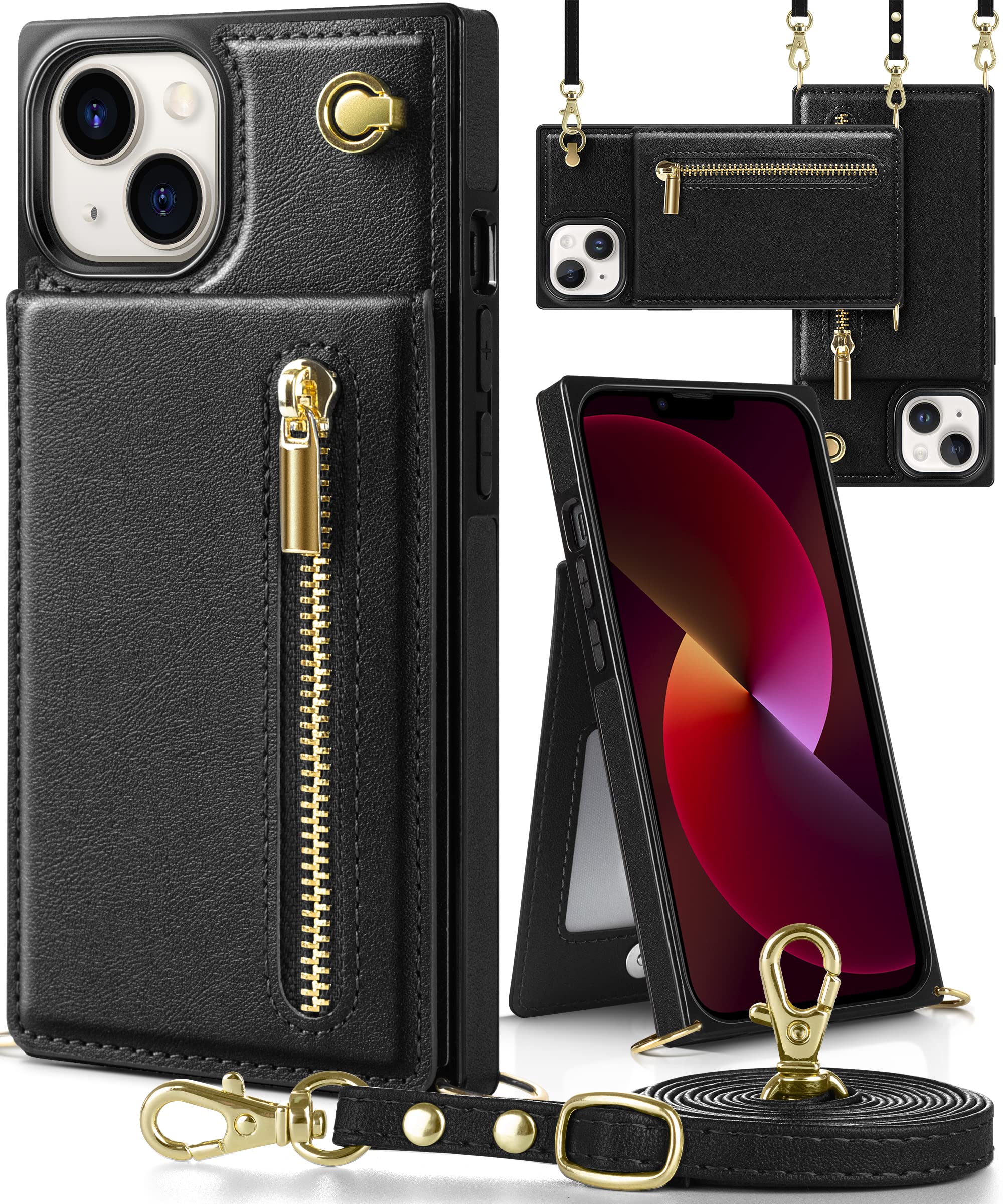 【送料無料】YIHARA iphone 13 miniケース手帳型 iphone 13 miniスマホ ケース 財布型 iPhone 13 mini適用 携帯ケース 肩掛け 首かけ 斜めがけ ショルダー アイフォン13 mini ケース手帳型 背面 カード収納 ストラップ付き 上下開 長さ調整可能 ブラック