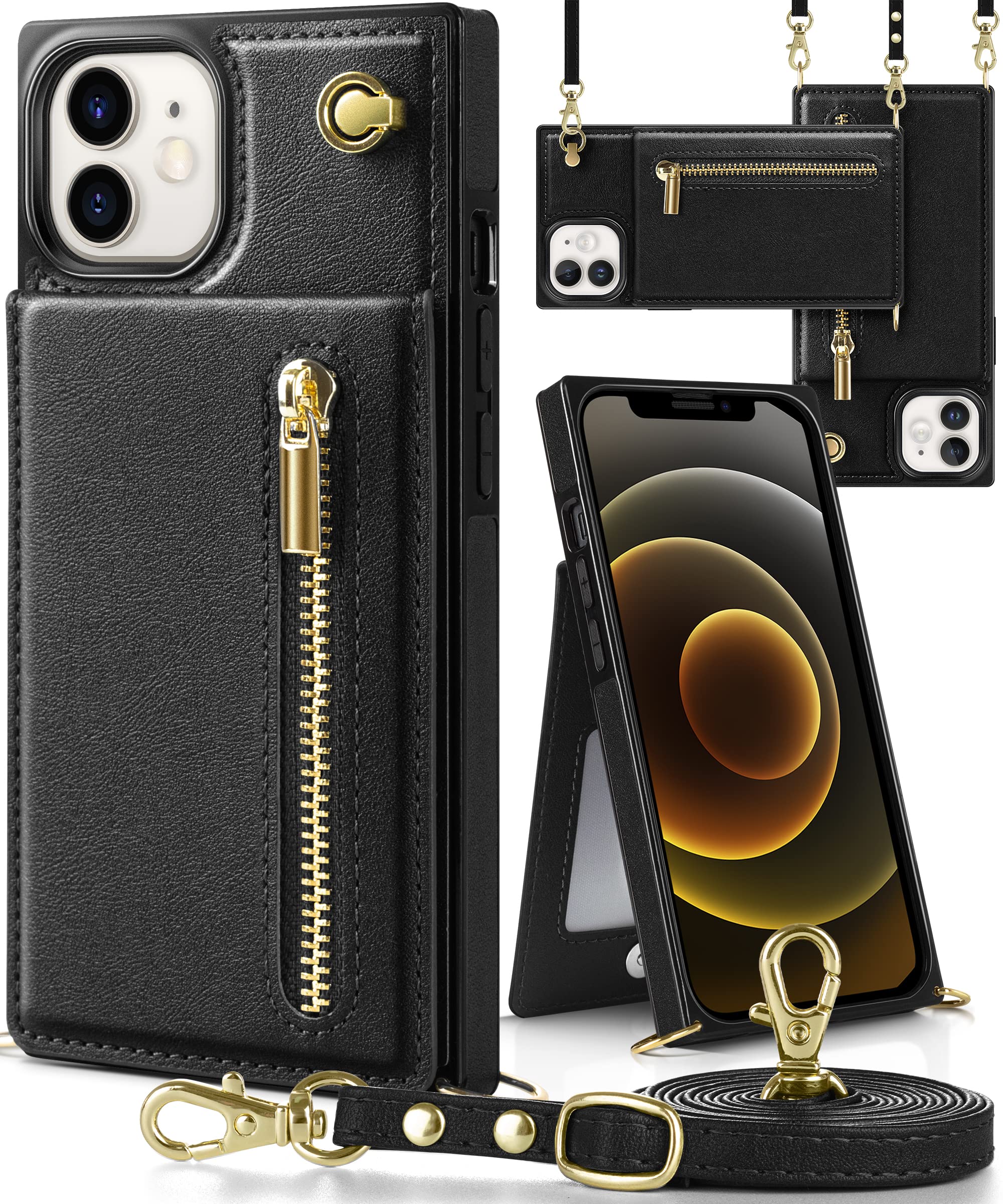 【送料無料】YIHARA iphone 12 mini ケース手帳型 iphone 12 mini スマホ ケース 財布型 iPhone 12 mini 適用 携帯ケース 肩掛け 首かけ 斜めがけ ショルダー アイフォン 12 mini ケース手帳型 背面 カード収納 ストラップ付き 上下開 長さ調整可能 ブラック