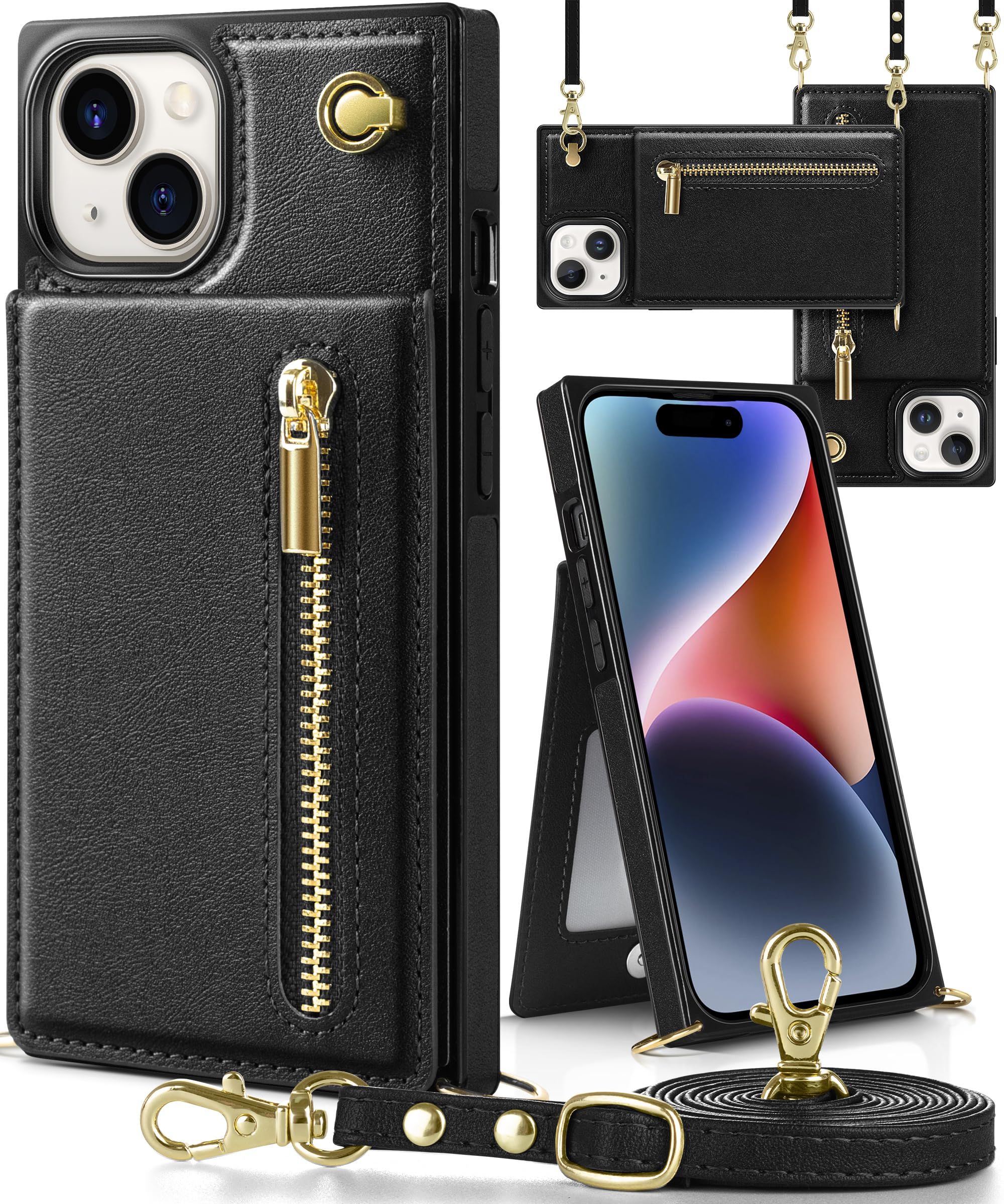 【送料無料】YIHARA iphone 15 Plus ケース手帳型 アイフォン 15 プラススマホ ケース 財布型 iPhone 15 plus 適用 携帯ケース 肩掛け 首かけ 斜めがけ ショルダー アイフォン15plus ケース手帳型 背面 カード収納 ストラップ付き 上下開 長さ調整可能 ブラック