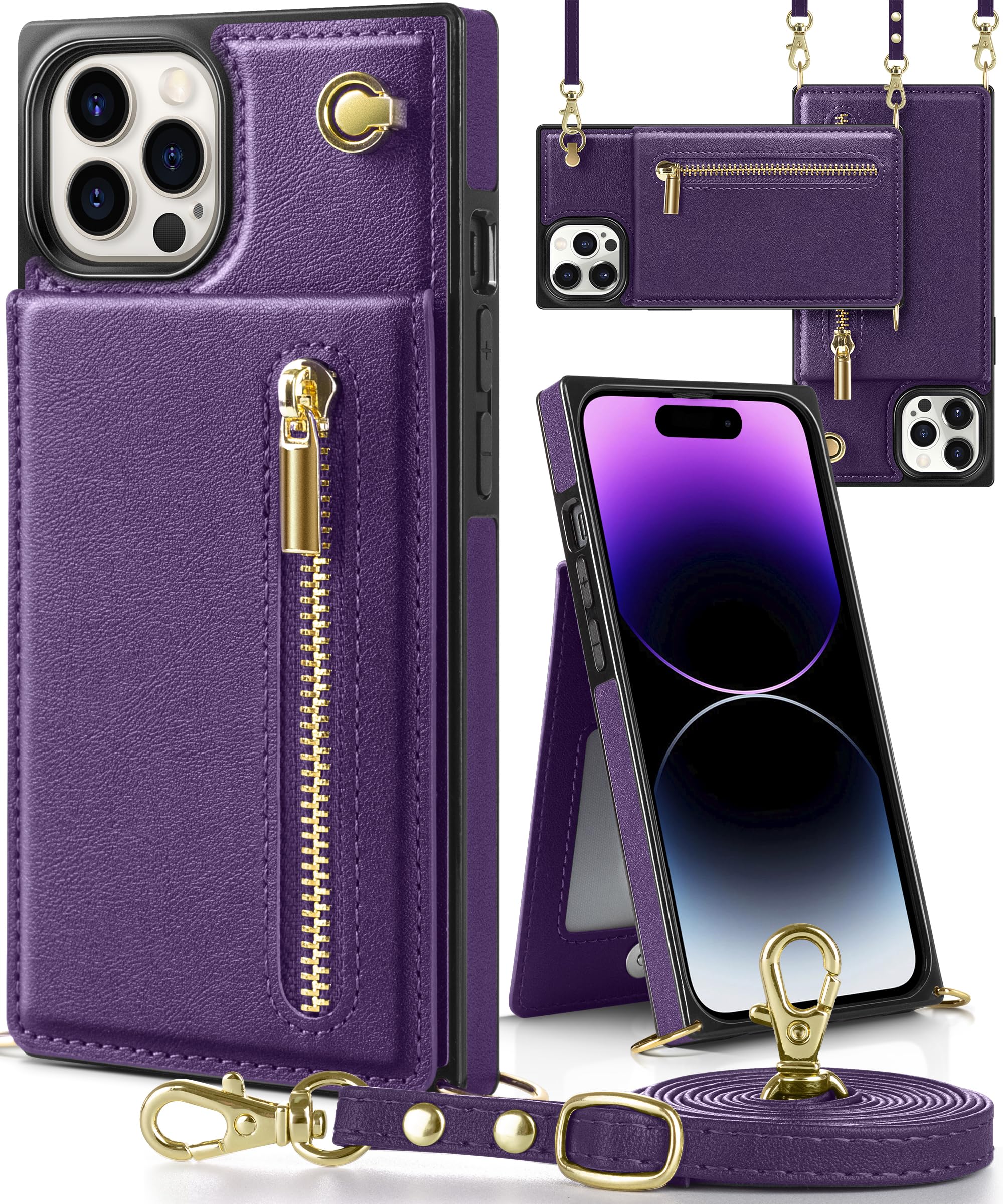 【送料無料】YIHARA iphone 16 Pro Max ケース手帳型 アイフォ16 プロマックス スマホ ケース 財布型 iPhone 16 Pro Max 適用 携帯ケース 肩掛け 首かけ 斜めがけ ショルダー アイフォン16 Pro Maxケース手帳型 背面 カード収納 ストラップ付き 上下開 長さ調整可能 パープル