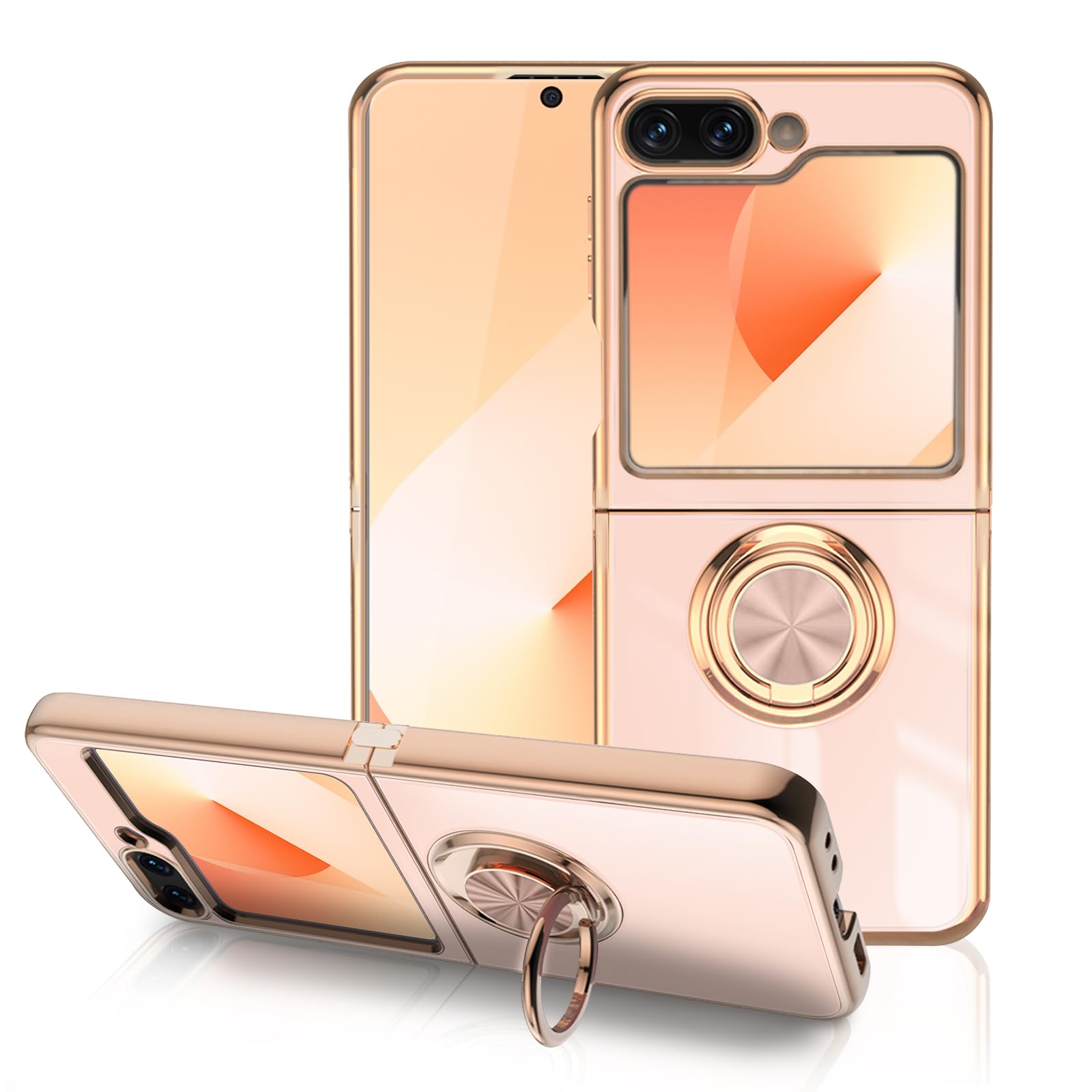 【送料無料】LuFiYa Samsung Galaxy Z Flip6 SC-54E 用 ケース リング付き カバー TPU素材 スタンド機 ギャラクシー Flip6 5G 用 スマホケース 軽量 耐衝撃 薄い 擦り傷防止 落下防止 車載ホルダー 360°回転 ケース Samsung Galaxy Flip6 5G 対応 (ピンク)