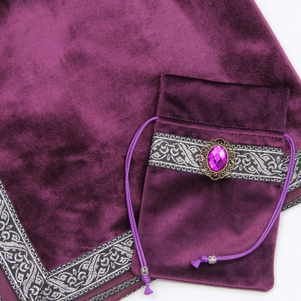 【送料無料】[INIBUD] タロットクロス ベルベット タロットカード用 ポーチ付 65×65cm 高級 厚手 賢者の石 (パープル)