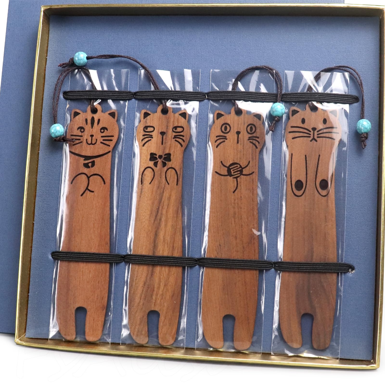 【送料無料】fsalisa しおり ブックマーク 手つくり 4本セット 木製 ブックマーカー 読書用 栞 古風シリーズ 古典的 天然木 紐付き 教師 子供 学生...