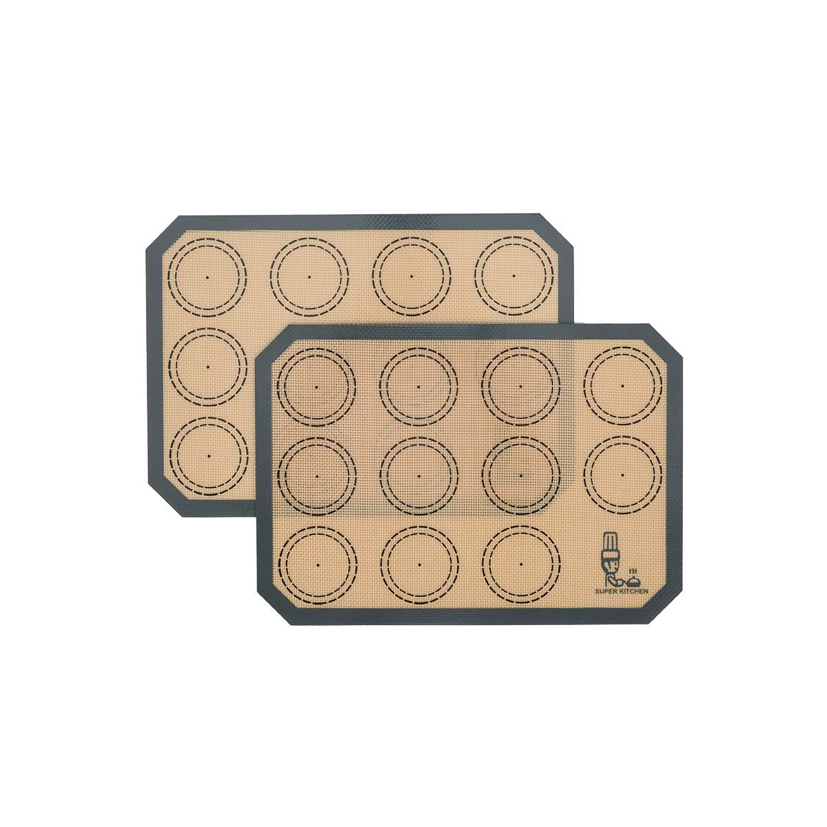 【送料無料】SUPER KITCHENマカロン クッキー シートクッキングマット 食品級シリコーン 製菓道具 キッチン パン/クッキー/ピザ ベーキングマット 耐熱 プレースマット (グレー, 2枚)