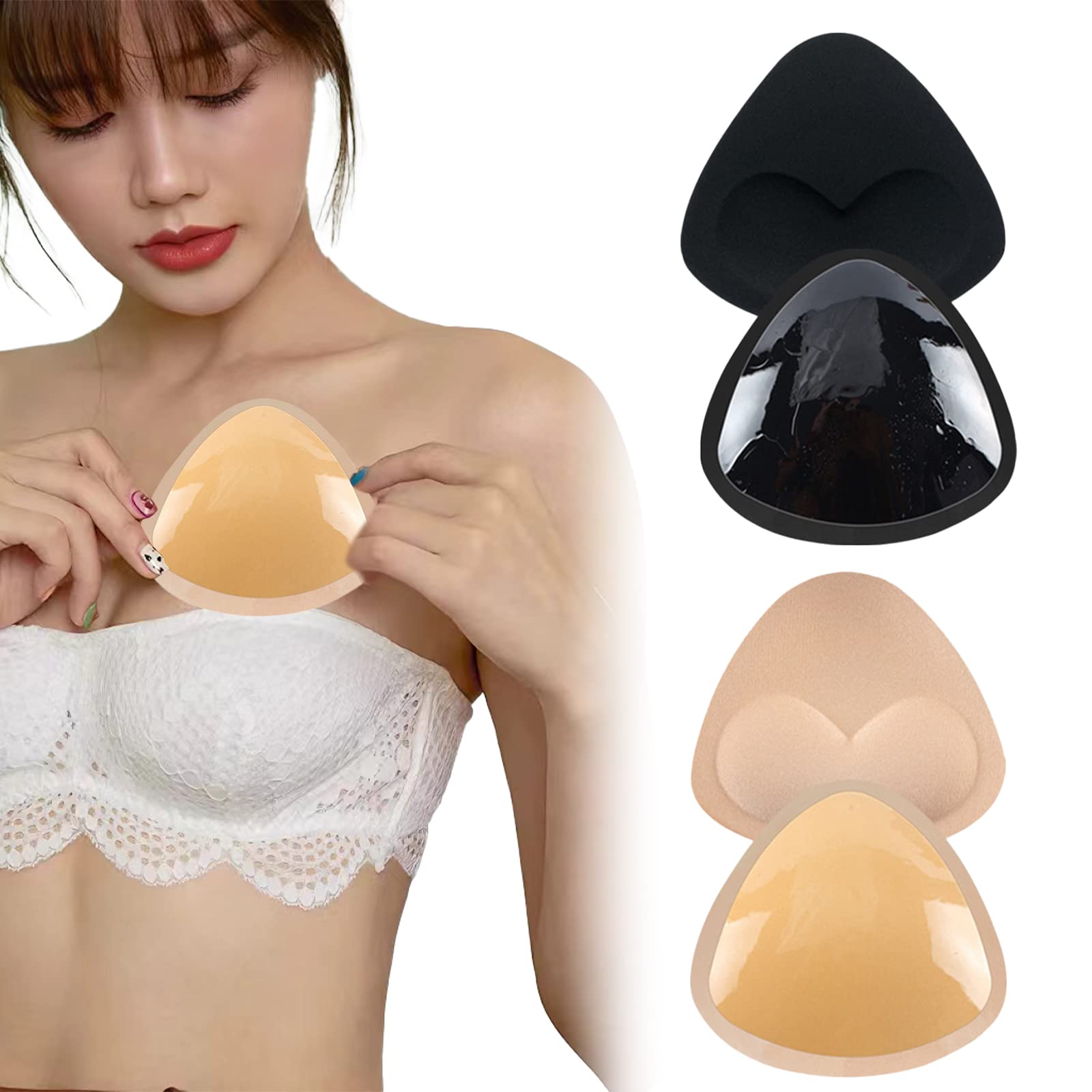 【送料無料】[ZHEJIA] 胸パッド バストパッド (2ペア 4枚) 三角形 胸パッド シリコンパット 立体パッド 水着 挿入パッド 厚手 水着にも 盛れる 貼り付け 肌に優しい 快適に楽しむ 取り外し可能 簡易着用 洗濯可能 レディーズ ブラック+肌色 A/B