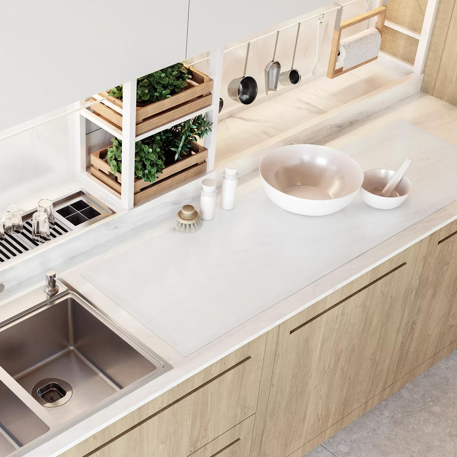 【送料無料】SUPER KITCHEN 大判 シリコンマット 125×40cm キッチン調理台保護マット カット可能 調理台保護シート 滑り止め キッチン耐熱マ...