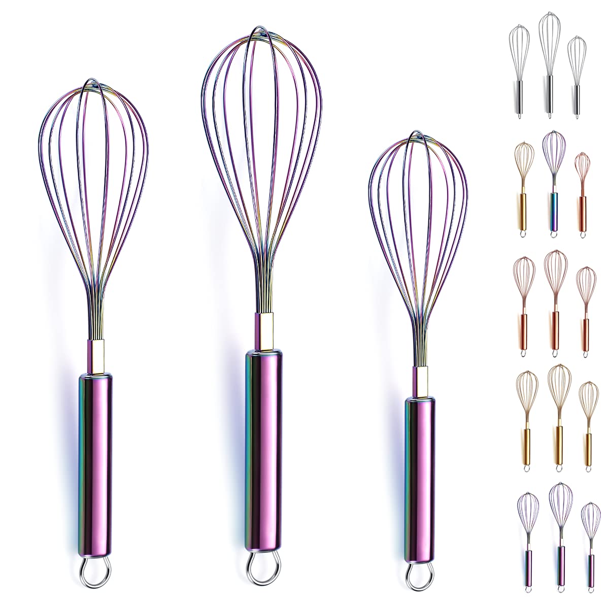 【送料無料】Evanda 泡立て器 レインボー 3本セット ステンレス チタンメッキ 20cm 25cm 30cm ウィスク..