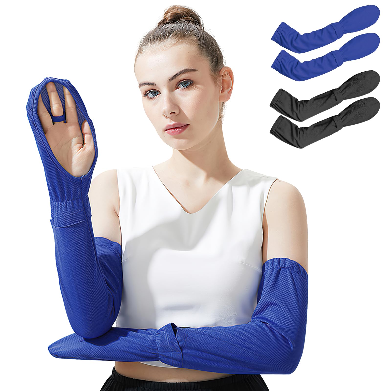 【送料無料】[PALAME] 【4枚2セット】アームカバー レディース 夏 【最新超大カバー範囲・指先までUVケア】【接触冷感-5度・UPF50+】 手の甲カバー ゆったり メッシュ通気 吸汗速乾 ひんやり 指かけ 紫外線対策 日焼け止め UVカット エイムカバー 腕カバー アウトドア (ブラ