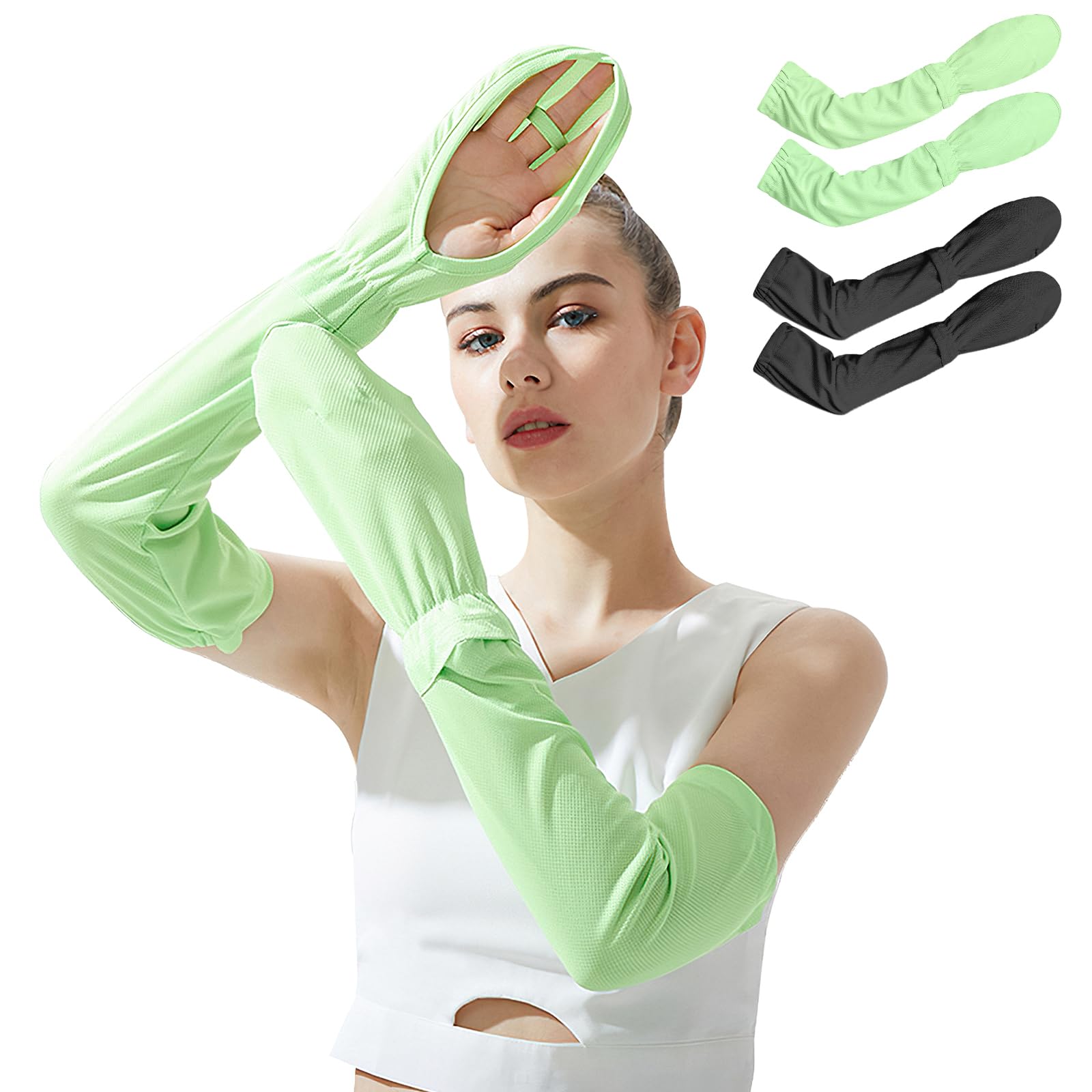 【送料無料】[PALAME] 【4枚2セット】アームカバー レディース 夏 【最新超大カバー範囲・指先までUVケア】【接触冷感-5度・UPF50+】 手の甲カバー ゆったり メッシュ通気 吸汗速乾 ひんやり 指かけ 紫外線対策 日焼け止め UVカット エイムカバー 腕カバー アウトドア (ブラ