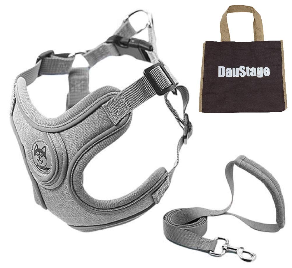 【送料無料】［DauStage］ 反射素材 ハーネス リード セット 4カラー 小型 中型 大型 犬 猫 用 ペットグッズ 胴輪 夜間 散歩 トートバッグ 付 (グレー, XS （体重目安 2～4kg）)