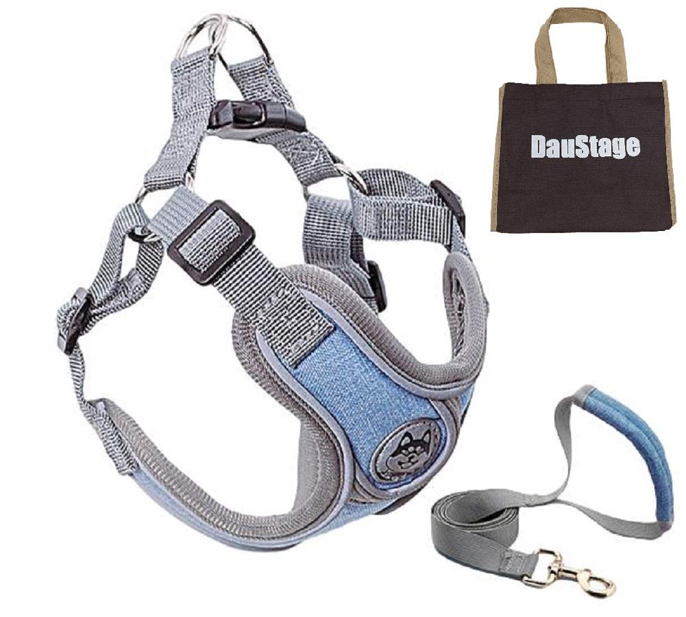 【送料無料】［DauStage］ 反射素材 ハーネス リード セット 4カラー 小型 中型 大型 犬 猫 用 ペットグッズ 胴輪 夜間 散歩 トートバッグ 付 (ブルー, XS （体重目安 2～4kg）)