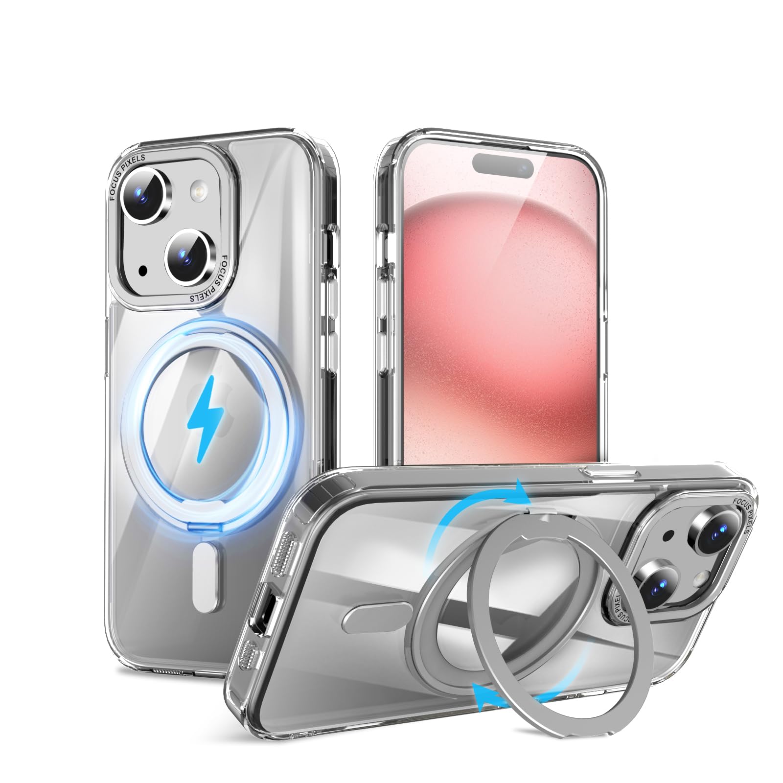 【送料無料】QUEASON 互換品 スマホケース【iPhone 15Plus 用 MagSafe対応 ケース】360°回転スタンド ワイヤレス充電対応 いphone15plus 用 ケース リング付き 米軍MIL規格 iphone 15 plus 用 ケース 超強磁力 落下防止 iphone15plus 用 ケース 耐衝撃 iphone15プラス 用 ケ