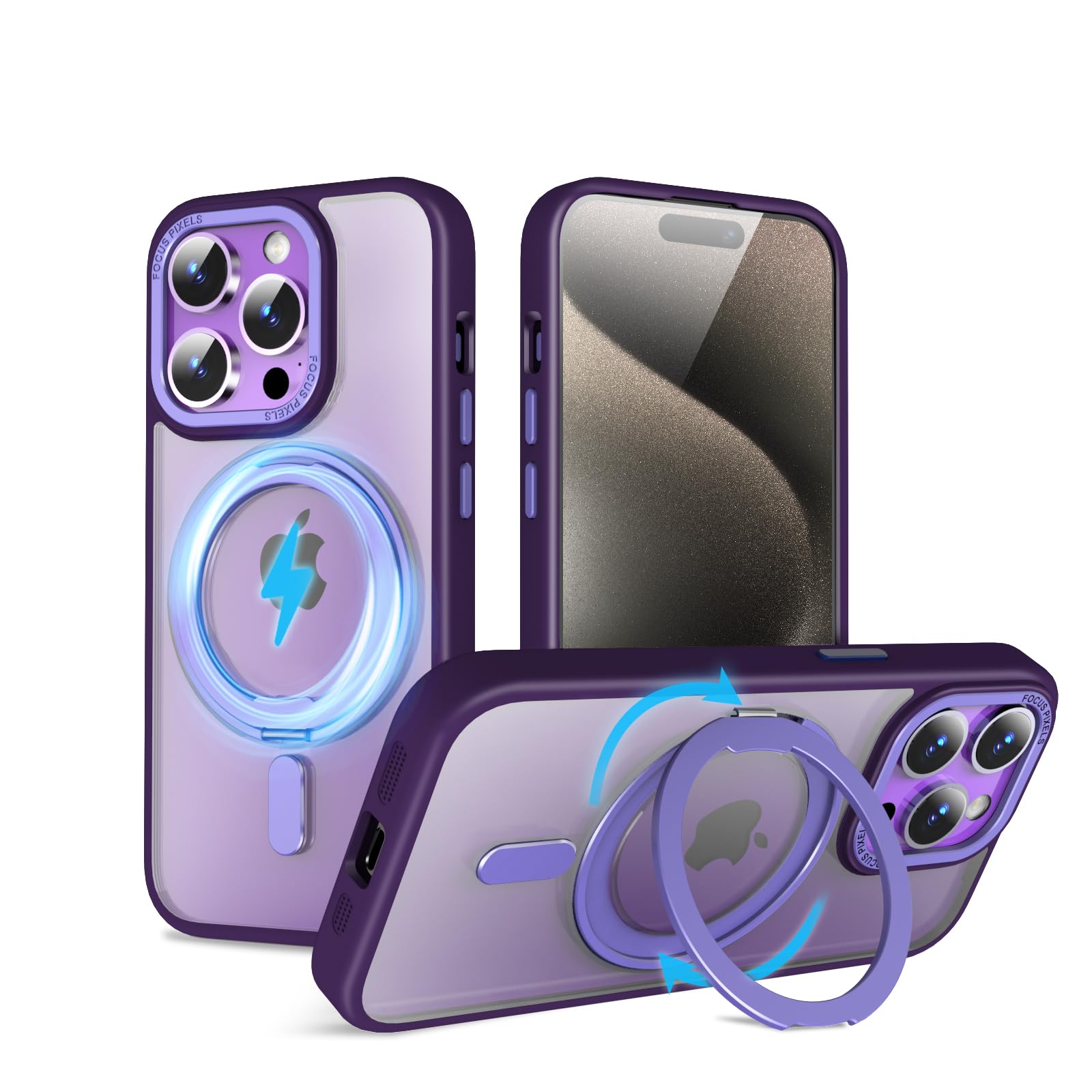 【送料無料】QUEASON 互換品 スマホケース【iPhone 15ProMax 用 MagSafe対応 ケース】360°回転スタンド ワイヤレス充電対応 iphone 15 pro max 用 ケース リング付き 米軍MIL規格 いphone15pro max 用 ケース 超強磁力 落下防止 iphone15promax 用 ケース 耐衝撃 防指紋（パ