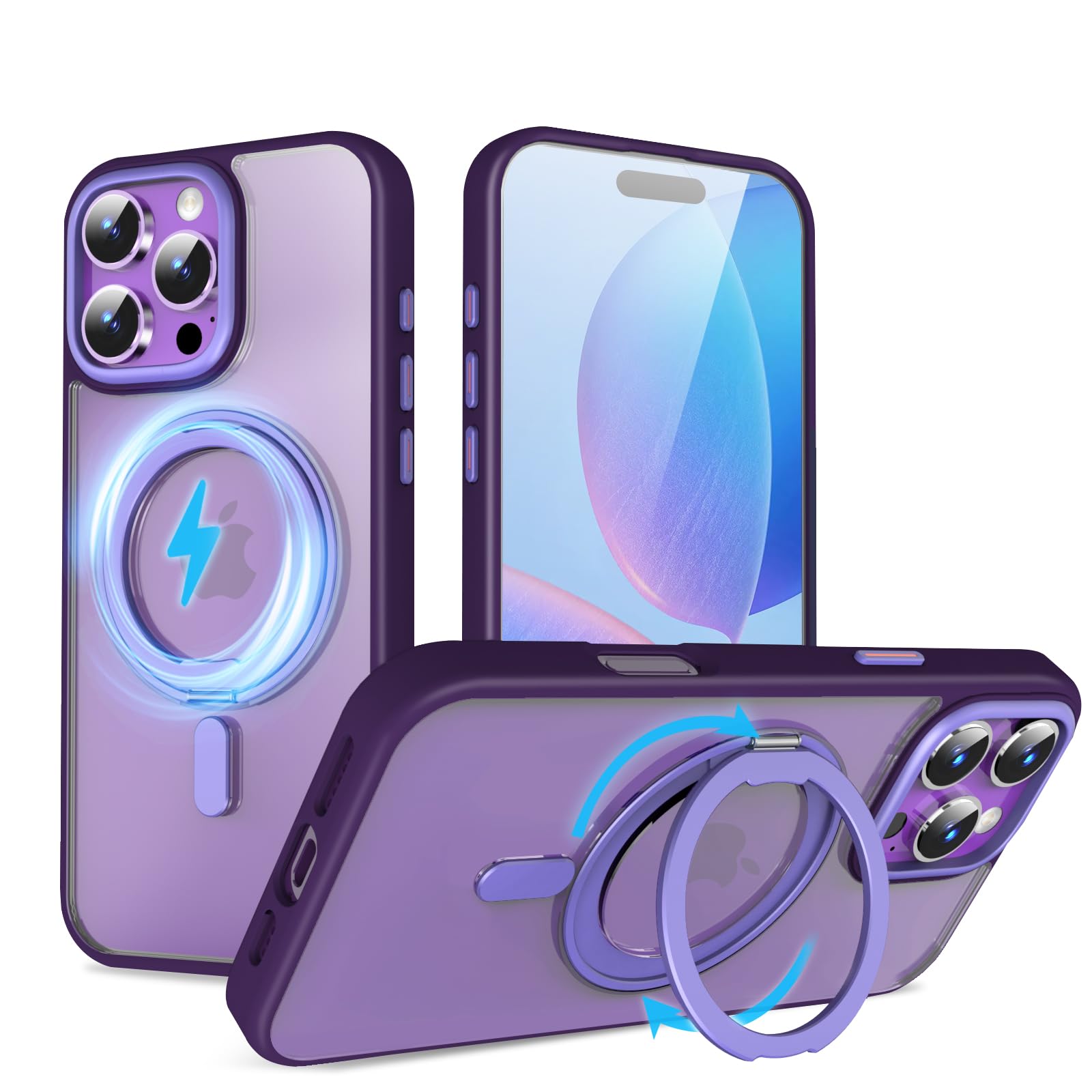 【送料無料】QUEASON 互換品 スマホケース【iPhone 16ProMax 用 MagSafe対応 ケース】360°回転スタンド ワイヤレス充電対応 iphone 16 pro max 用 ケース リング付き 米軍MIL規格 いphone16pro max 用 ケース 超強磁力 落下防止 iphone16promax 用 ケース 耐衝撃 防指紋（パ