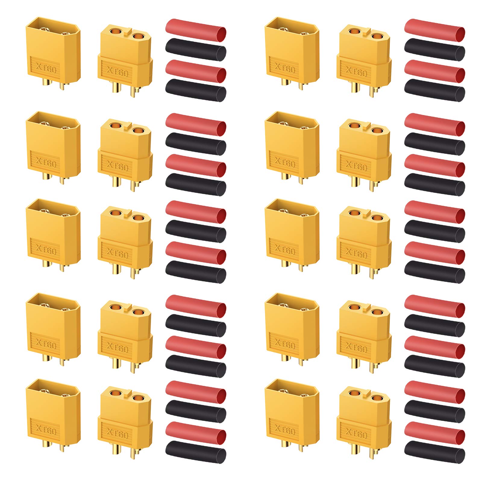 【送料無料】AUTOUTLET XT60コネクター 20PCS 10ペア XT60 コネクタープラグ RCカー/ボート/リポバッテリー用 熱収縮チューブ付き オス&メス XT60
